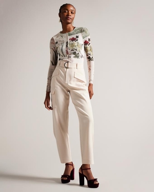 Pantalon Ted Baker High Waist Tapered Cargo With Belt Beige Femme | WMC-63081969